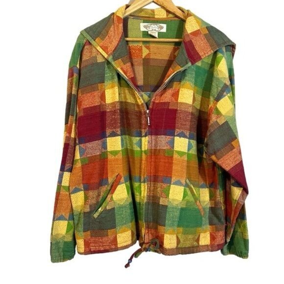 Vintage Angelique Patchwork Style Unique Plaid Western Cotton Chore Zip Jacket - Picture 1 of 7